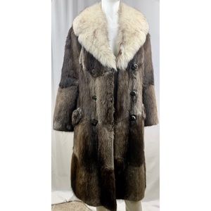 VTG Muskrat Fur Coat Fox Fur Collar
